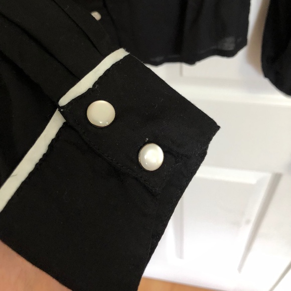 Urban Outfitters, Western Shirt Top, Dark Blue/Black with Floral Motifs, Small - Picture 3 of 7